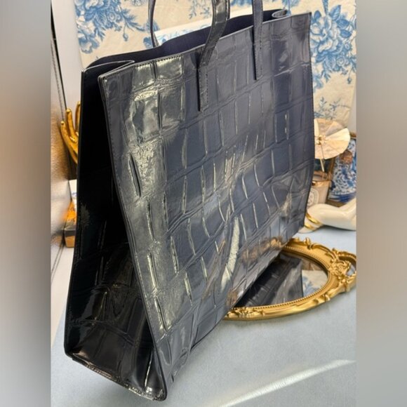 🆕 TED BAKER 🧿 NWOT Allicon Eco Leather Croc Icon Tote Bag, Dark Blue - Picture 5 of 11